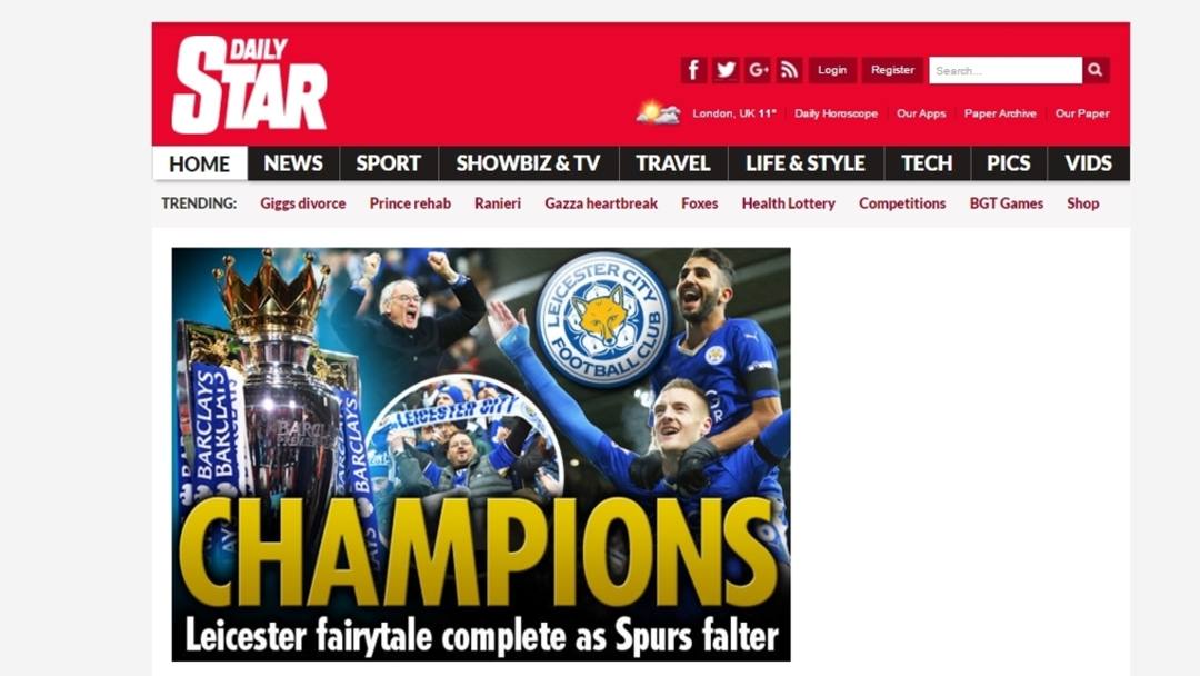 Tutto il mondo celebra l&#39;impresa del Leicester di Claudio Ranieri. Il Daily Star.